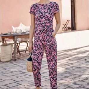 Boden Pink and Navy Floral & Cheetah Jumpsuit